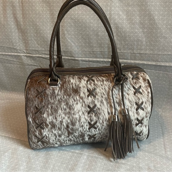 Flavia Maria Spotted Pony Hair on Hide Satchel - Picture 3 of 13